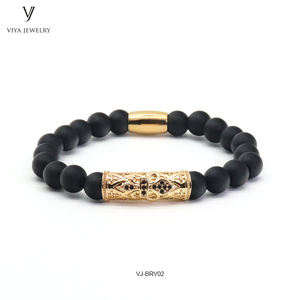 फैशन थोक कस्टम 8mm मोती खिंचाव प्राकृतिक भूरे रंग के पत्थर मनका कंगन पुरुषों आभूषण - Product Image 5