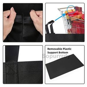 Sacs d'épicerie pliables avec logo personnalisé, poignée renforcée, sacs de courses robustes avec fond en plastique épais pour le stockage en supermarché - Product Image 4