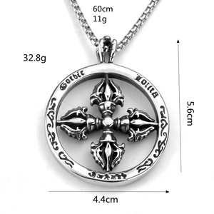 yunnique Men's Stainless Steel <b>Cross</b> Vajra Pendant Necklace Geometric Design Gift Jewelry - Product Image 5