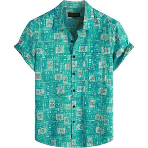 Mens Hawaiian Shirt Short Sleeve Vintage Printed Aloha Shirts For Beach Holiday