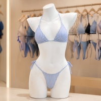 Fabricante de Trajes de Baño Personalizados OEM, Tela Reciclada, Diseño de Rayas Triangulares, Conjunto de Bikini de Tres Piezas para Mujer