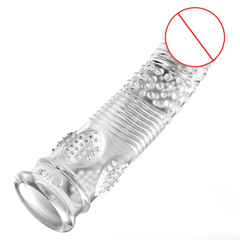 Mens Ribbed magic Condoms Extender Dotted Crystal Silicone 4inch Sex Toys Silicon Condom For Men Reusable