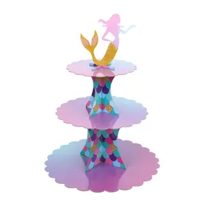 Wholesale Cake Stand 3 Tier Party Supplies Mermaid Tail Cupcake Stand Holder For Kids Mermaid Theme Baby Shower Birthday Party