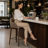 Ensemble de tabourets de bar modernes pour hôtels commerciaux, en bois et cuir PU, hauteur fixe, dossier, acier inoxydable, robuste, durable, haute qualité, pour extérieur et salle de sport