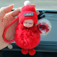 Porte-clés de voiture de vente chaude, porte-clés de poupée endormie mignonne de fille en peluche, porte-clés pendentif de cartable de mode en gros