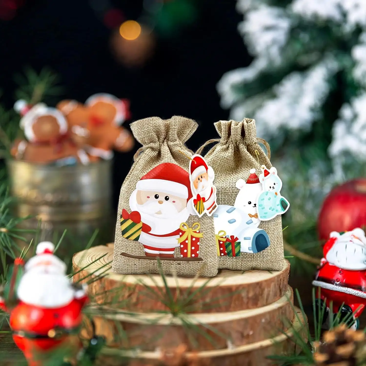 Hochwertige Advekleidung aus 6 Stilen mit Aufklebern Baumwoll-Leinengeschenktüte Weihnachten Adventsbeutel anhänger mit Etikett