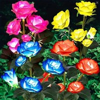 Lampe solaire en forme de rose, étanche IP65, rechargeable avec piles AA, allumage/extinction automatique du crépuscule à l'aube, lampe décorative de jardin extérieure pour allée
