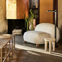 Fauteuil simple en tissu bouclé et bois, style minimaliste nordique, mobilier de salon, fauteuils d'appoint de qualité commerciale pour projets