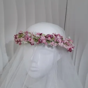 Baby Breath Flower Headpieces Lady Artificial Fabric Gypsophila Flower Crown Headband Children Girl Birthday Headwear Headdress