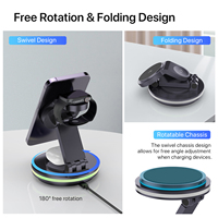 Chargeur sans fil magnétique pliable 4 en 1 avec lumières nocturnes colorées pour smartphone, casque, iWatch, charge rapide rotative 15W
