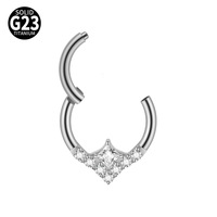 Anneau de nez, boucle d'oreille et anneau de lèvre sans soudure en titane F136 G23, avec zircon géométrique exquis (carré et rond), bijoux de piercing tendance