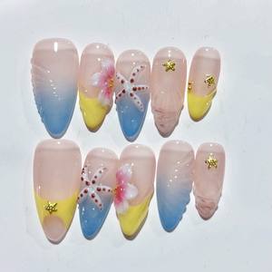 Nouveau Produit Idées 3D Fleur Acrylique Nail Art Moyen Amande Pas Cher Rose Kawaii 10Pcs Manucure Fait Main Long Amande Presse sur <span class=keywords><strong>Ongles</strong></span> - Product Image 6