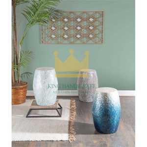 Mesa auxiliar de nácar redonda hecha a mano con incrustaciones de concha de Capiz, mesa decorativa de mosaico blanco azul claro - Product Image 6