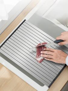 Enrouler sur l'évier égouttoir à vaisselle cuisine roulant pliable évier support tapis fil d'acier inoxydable pour comptoir d'évier de cuisine - Product Image 2