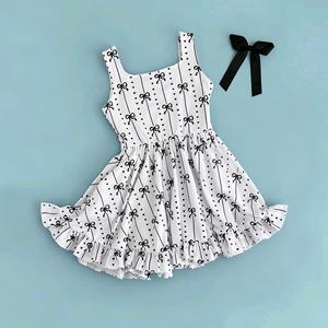 Robe d'été sans manches pour filles, motif nœuds noirs, en coton et élasthanne, style princesse, mignonne, décontractée, vente en gros, vêtements pour sœurs, collection boutique - Product Image 2
