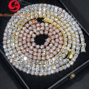 <span class=keywords><strong>Cadena</strong></span> de Tenis de Moissanita en Oferta, <span class=keywords><strong>Cadena</strong></span> de Tenis de Plata 925 con Diamantes de Moissanita Estilo Hip Hop, Pulsera y Collar - Product Image 3