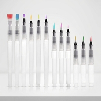 Lot de 12 pinceaux plats rechargeables pour artistes, assortiment de stylos pinceaux à aquarelle en nylon pour le dessin