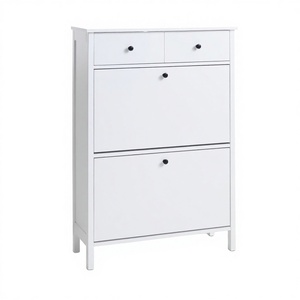 Zapatero Moderno de Madera Blanca con 2 Cajones Abatibles <span class=keywords><strong>para</strong></span> Almacenamiento de <span class=keywords><strong>Zapatos</strong></span> en la <span class=keywords><strong>Entrada</strong></span>, <span class=keywords><strong>para</strong></span> Uso en el Hogar y Hoteles - Product Image 3