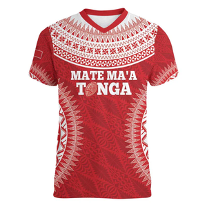 Alibaba-China-venta al por mayor Dropshipping <span class=keywords><strong>ropa</strong></span> Venta caliente personalizada Tonga Mate Maa mujeres cuello en V camiseta Go <span class=keywords><strong>Champions</strong></span> Tongan Ngatu-camiseta roja para <span class=keywords><strong>mujer</strong></span> - Product Image 1