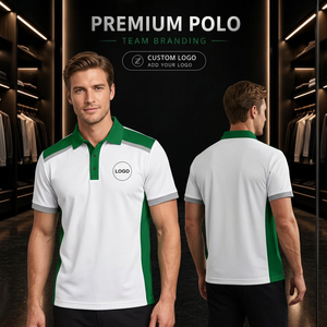 Premium Men's White Green Color Blocked Polo Shirt Short Sleeve Breathable Knitted With Logo Front Custom Branding Bangladesh - Product Image 1
