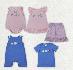 Ensemble de vêtements pour bébés et enfants avec broderies d'escargots et de coccinelles, hauts, shorts et barboteuses à volants - Product Image 1