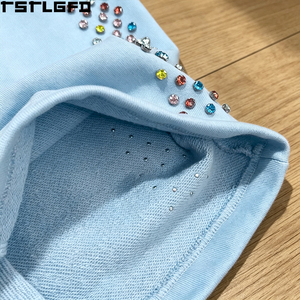Conjunto de Sudadera con Cremallera OEM/ODM para Mujer, Azul Bebé Iridiscente con Pedrería, Chándal Oversize de Invierno al por Mayor - Product Image 5