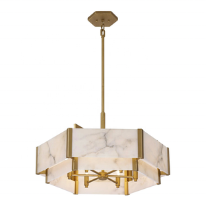 Lámpara de salón de latón con forma redonda de alabastro de lujo clásico, luces colgantes de mármol, candelabro de mesa de comedor Rectangular grande - Product Image 5