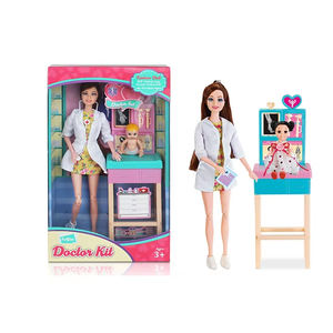 Poupée habillée d'<span class=keywords><strong>un</strong></span> blouson blanc avec stéthoscope, table d'examen et accessoires, poupée <span class=keywords><strong>médecin</strong></span> - Product Image 1