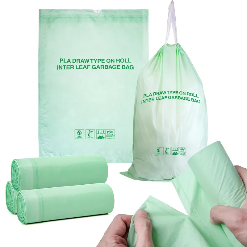 100% biodegradable और खाद cornstarch निविड़ अंधकार प्लास्टिक drawstring कचरा कचरा बैग पर रोल
