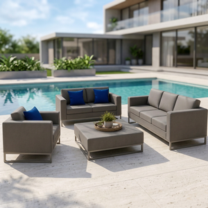 Ensemble de canapés modulaires d'extérieur modernes, coussins en tissu gris, pieds en métal, forme en L, meubles sectionnels pour cour - Product Image 4