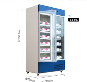 Refrigerador médico vertical 4 C, HYC-L660, banco de sangre, almacenamiento de vacunas