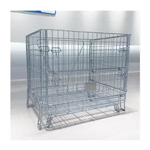 High Quality Logistics Collapsible Stackable Metal Pallet Steel Wire Mesh Container Storage Cages for Warehouse
