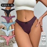 Culottes string sexy 100 % coton pour femme, côtelées, taille mi-haute, sans couture, tricotées, respirantes, avec logo à la taille et bord ondulé, tailles S-XL