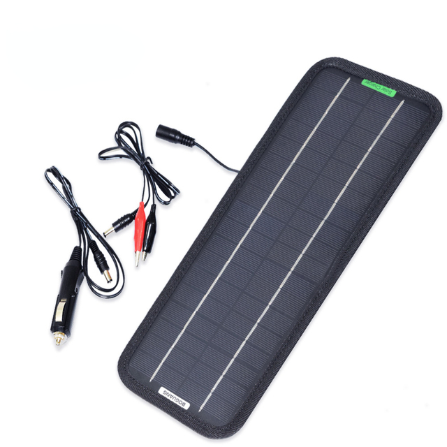 18V 5W Portable Solar Panel Car Power Battery Charger Maintainer for Automotive Motorcycle Tractor Boat RV Batteries