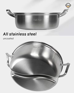 Pentola per Hot Pot in Acciaio Inox con 2 Scomparti, Divisoria per Sapori, Compatibile con Piano a Induzione, Lucidatura, per Zuppe, Utilizzabile in Cucina Domestica - Product Image 2