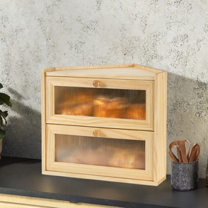 2-laags vierkante houten handgemaakte multifunctionele opvouwbare kledingopberger in boerderijstijl, opbergcontainer voor aanrechtblad in de keuken - Product Image 3
