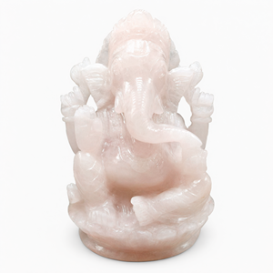 Gran estatua de Ganesh tallada a mano en cuarzo rosa - Escultura del Dios Ganesha en cristales y piedras preciosas - Reiki/Chakra - 10 pulgadas - Product Image 2