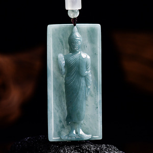 Pendentif en jade de type glace, émeraude bleue naturelle de qualité <span class=keywords><strong>A</strong></span>, style Bouddha thaïlandais, haut de gamme, unisexe - Product Image 2