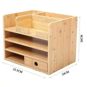 Bamboo Desk Organizer Wood Desktop Storage Drawers for Stationery Documents Files magazine Office Accessories