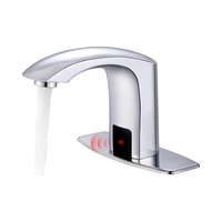 Robinet de lavabo moderne commercial sans contact en laiton brossé, monotrou, économie d'eau, avec mitigeur à poignée unique et cartouche céramique 5
