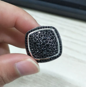Квадратный 925 Эрекционные кольца ювелирные изделия Имитационные с твердым покрытием кубического циркония черный камень стерлингового серебра веревка Сплит льдом кольцо для мужчин в стиле «хип-хоп» - Product Image 3