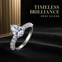 Bague de fiançailles en moissanite argentée, taille poire, trois griffes, pavé, pierres latérales, pour femme, mariage, vente en gros