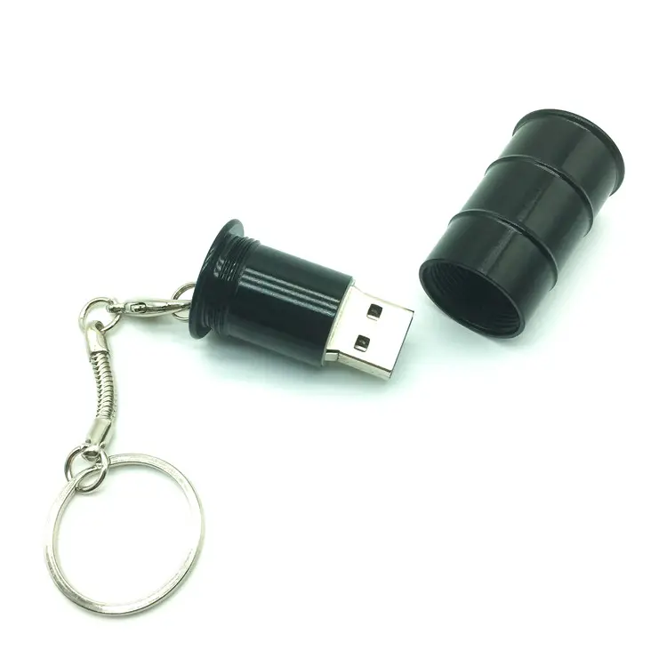 Mini botol minyak logam barel Pen drive logo kustom USB Flash Drive dengan gantungan kunci