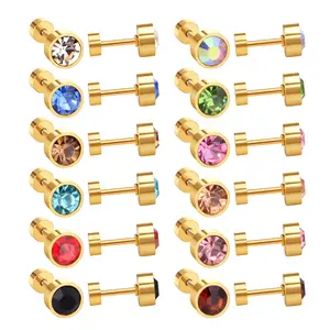 Bán Buôn Thép Không Gỉ 14K Rắn Vàng Stud Bông Tai Tai Xỏ Khuyên Tai Đinh tán Cubic Zirconia Không Thấm Nước Stud Bông Tai