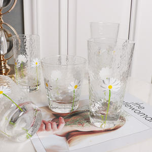 Gobelet en verre écologique résistant à la chaleur et à la chaleur, motif martelé, <span class=keywords><strong>marguerite</strong></span> texturée, peint à la main - Product Image 4