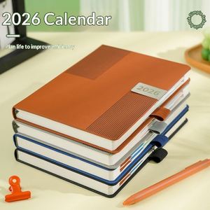 สมุดบันทึกไดอารี่หนัง PU A5 ปี 2026 สมุดวางแผนธุรกิจ ปกแข็ง พิมพ์โลโก้ได้ สมุดจดบันทึก 100 แผ่น พร้อมที่ใส่ปากกา - Product Image 3