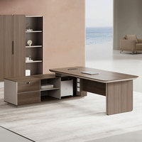 Bureau de direction contemporain en forme de L, mobilier de bureau haut de gamme, table de direction avec tiroir verrouillable et gestion des câbles