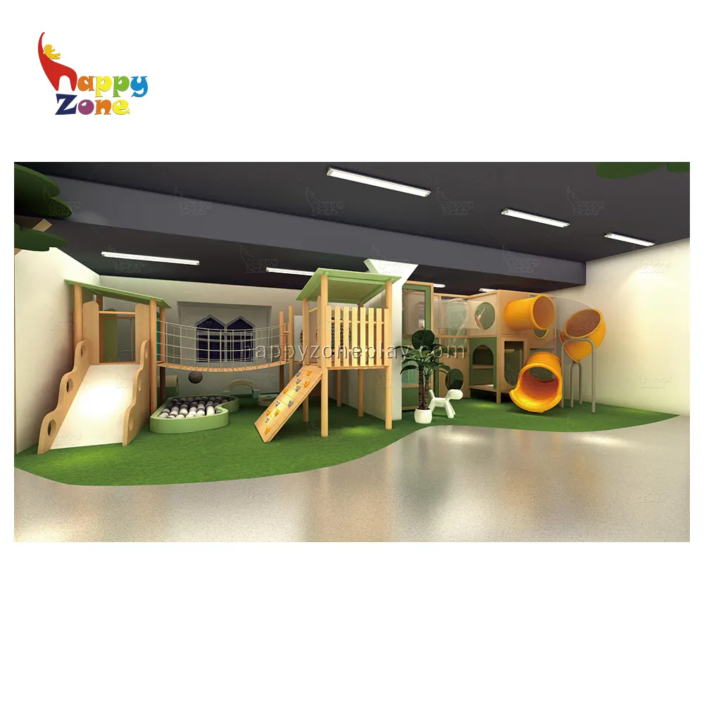 Customized wooden indoor playground with slides factory toddler soft play structure for kids indoor playground