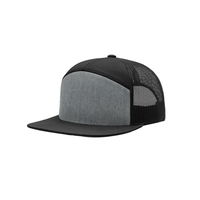 Gorra de béisbol tipo trucker al por mayor, negra y gris, con malla trasera, corona alta, visera plana, suministro para distribuidores, superficie lisa, OEM