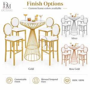 Custom <b>Gold</b> Stainless Steel Round Wire Hourglass Cocktail <b>Table</b> with Mirrored Tempered Glass Top for Wedding Receptions - Product Image 4